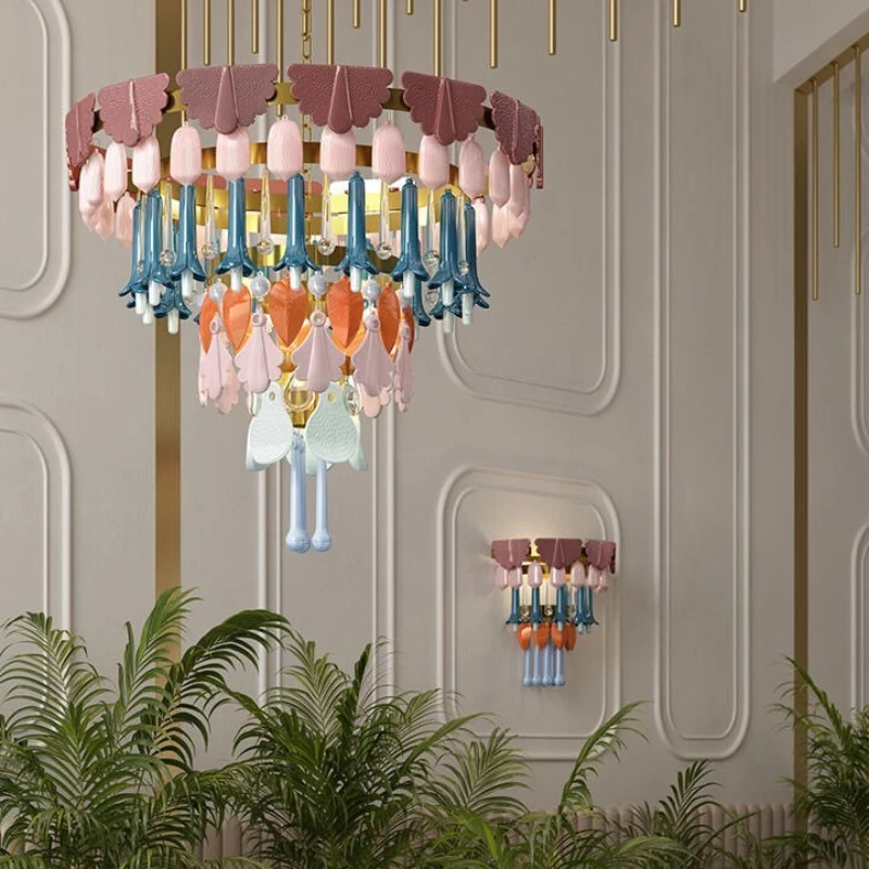 

French retro four-season ceramic chandelier living room personalized color medieval model room restaurant villa designer lamps