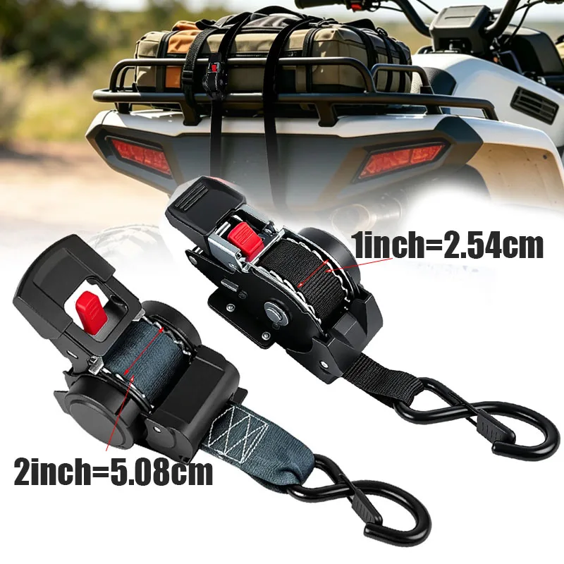 Stainless Steel Auto Retractable Ratchet Tie Down Starp Belts Single Hook ATV UTV For Load Luggage Strap Used For Seawater