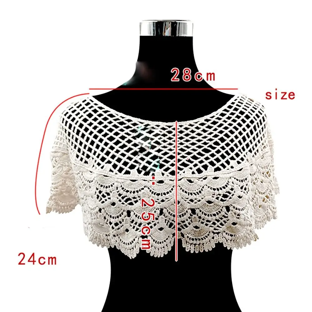 Female Women Lace Hollow Embroidered Short Shawl Sunscreen Shawl False Collar Beach Shawl Sunscreen Shawl Wrap Bandana