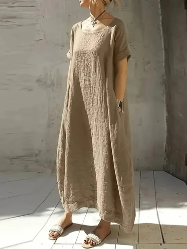 Vestido largo suelto informal de talla grande para mujer, manga corta, cuello redondo, para mujer