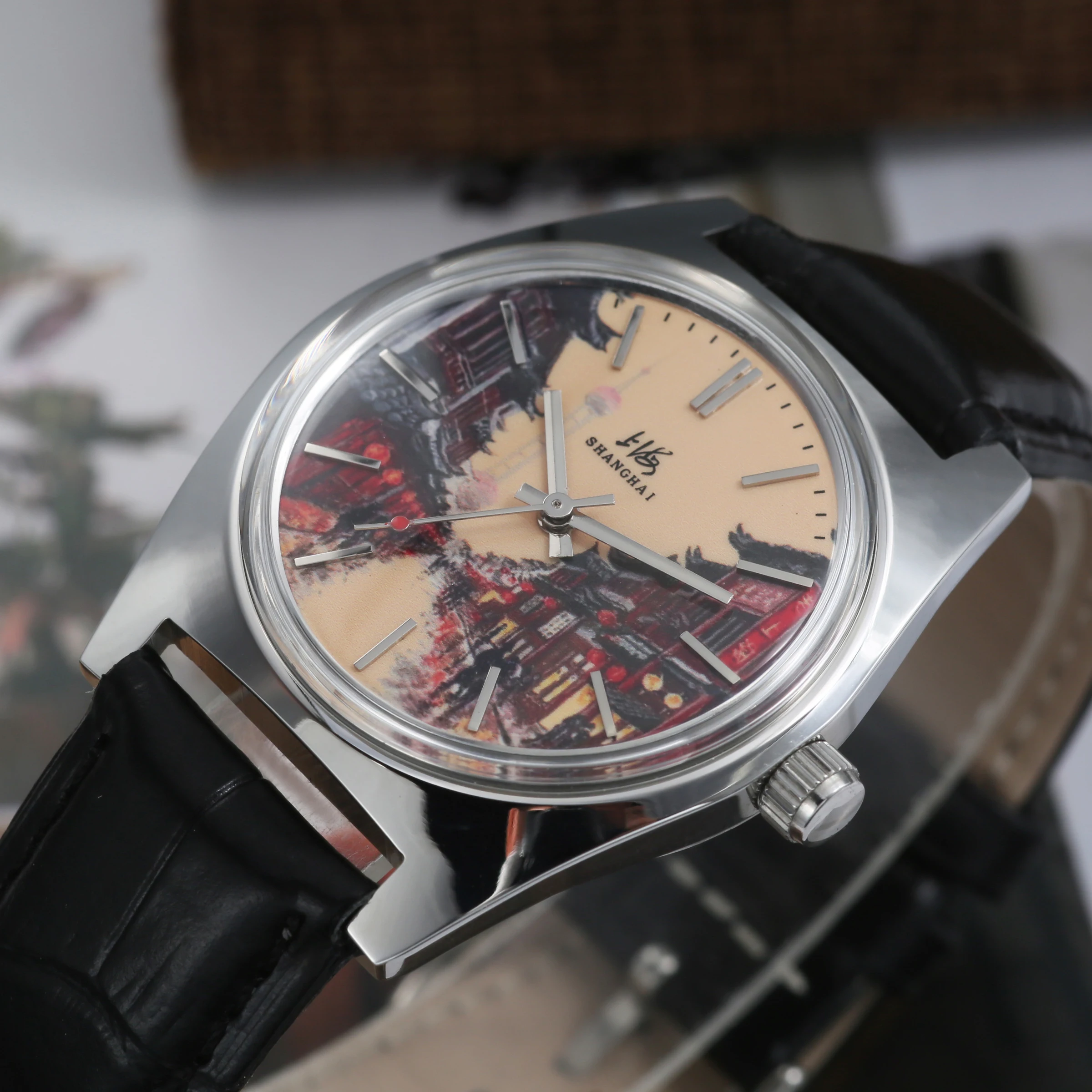 

36mm 7120 waterproof Bauhaus Shanghai brand manual winding mechanical watch, with an enamel material dial