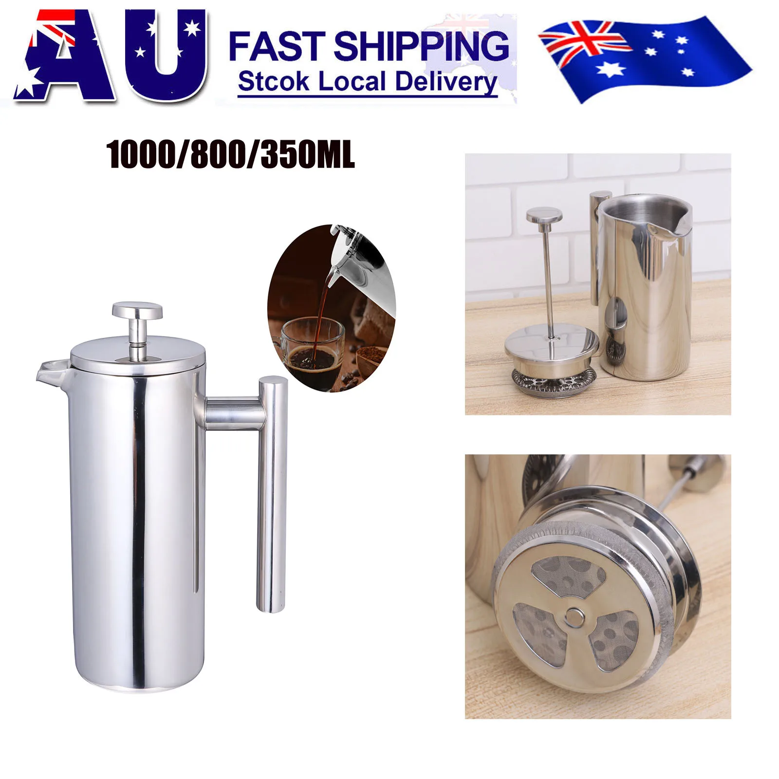 

1000Ml Stainless Steel Coffee Tea Maker Double Layer Heat Resistant Mug Rustproof Design Large Capacity