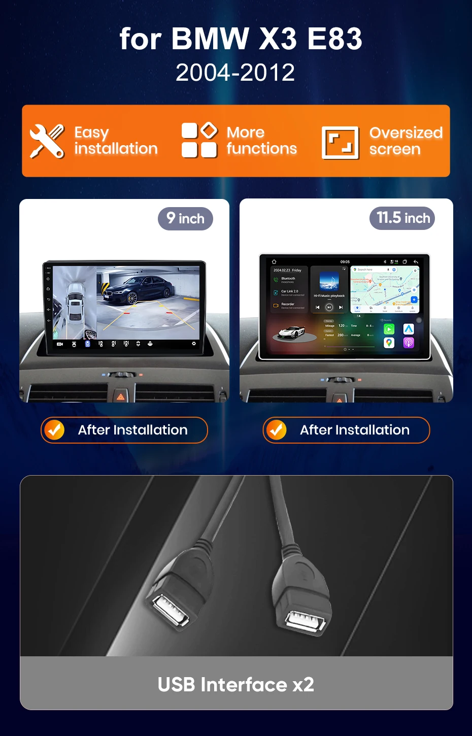 Junsun 8-Kern Wireless CarPlay Android Auto Autoradio für BMW X3 E83 2004-2012 4G WiFi GPS Navigation GPS Intelligente Systeme Multimedia Player Stereo – Detail 1