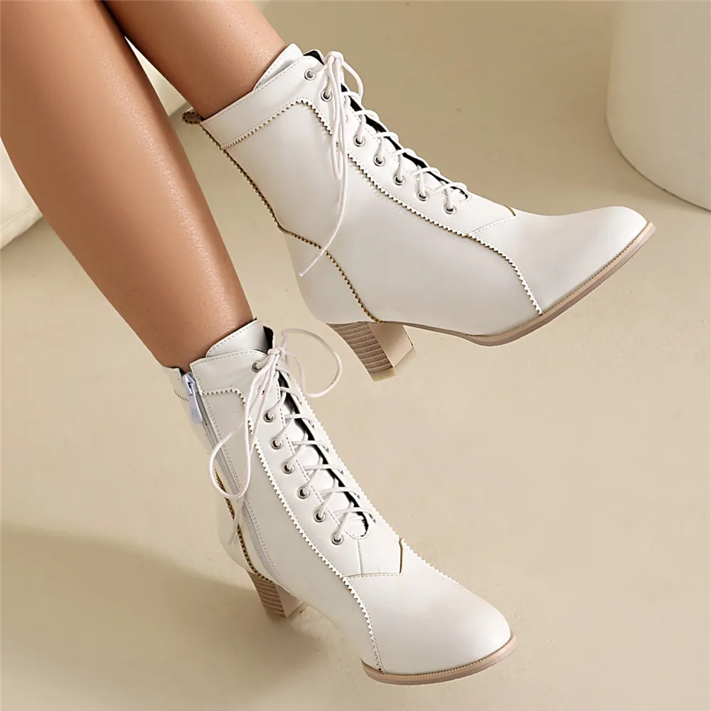 

Victorian Boots Women Fashion Pointed Toe Thick Soled Short Boots 2025 New Winter Lace Up Ladies High Heel Shoes British style