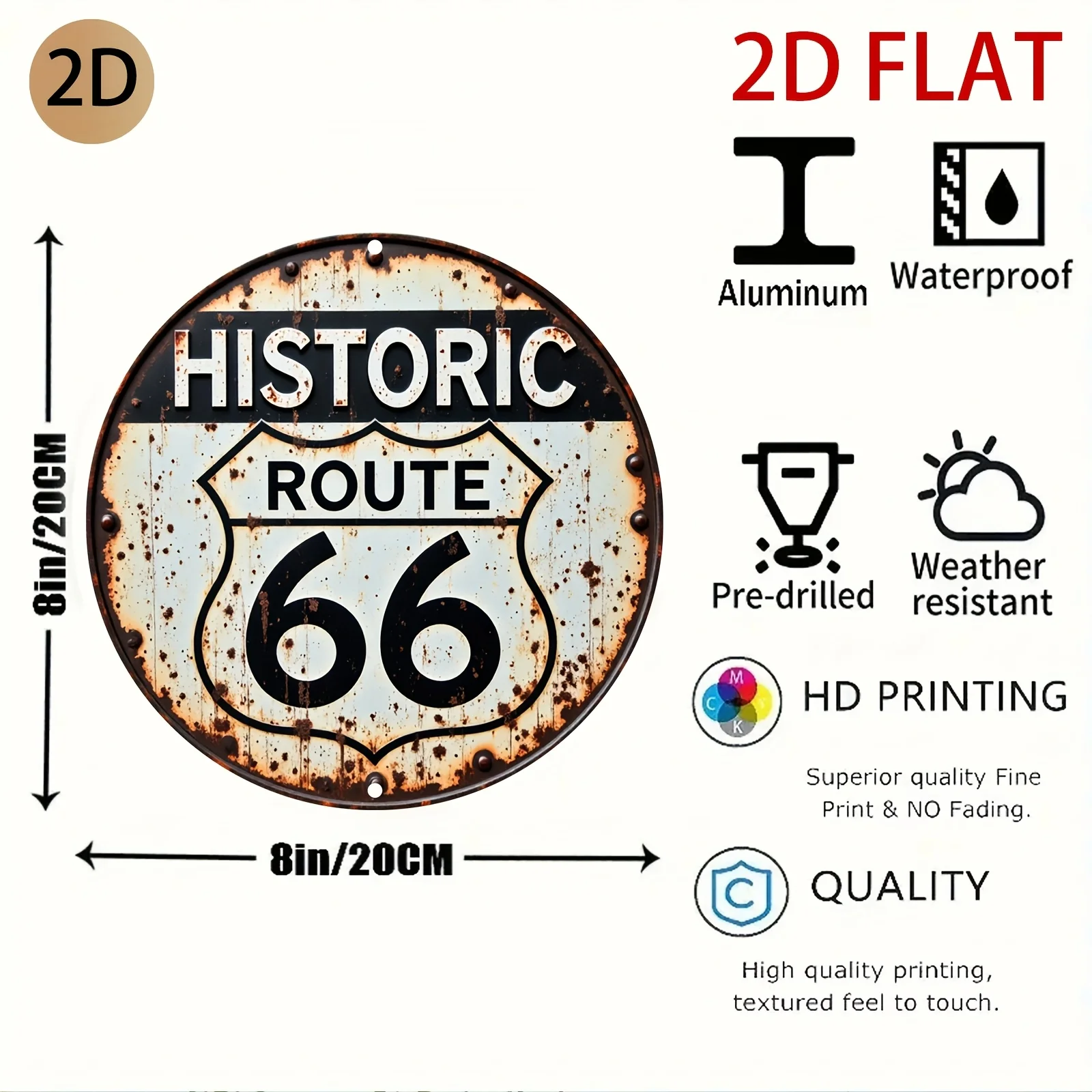 Vintage Historic Route 66 Decorative Metal Tin Sign for Wall Art