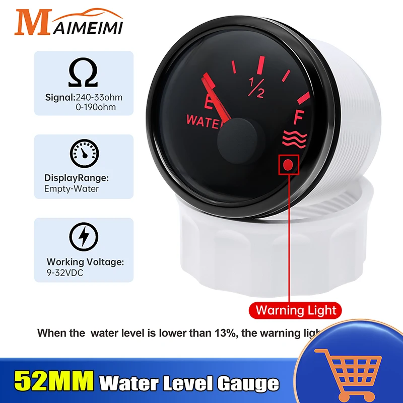 Indicateur de niveau d'eau précieux, jauge de niveau d'eau, signal de rétroéclairage avec alarme, universel Jane Diesel, 0-190ohm, 240-33ohm, 52mm