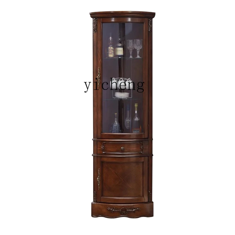 

ZWS. American solid wood corner with glass display cabinet restaurant curved corner cabinet triangle wine cabinet