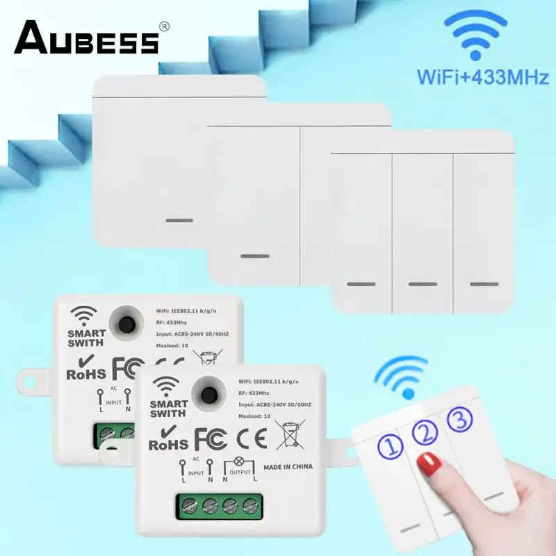 Wireless Smart Switch Light RF 433MHz 1/2/3Gang 86 Type Wall Panel Switch With Remote Control Interruptor Mini Relay Receiver