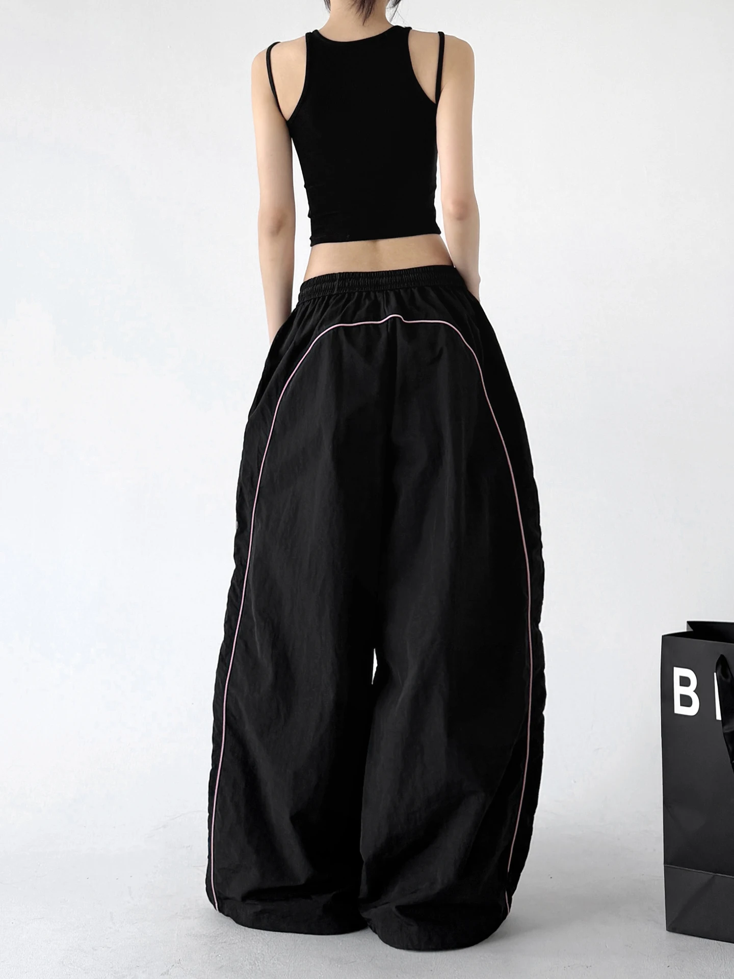 American Street Dance Wide Leg Workwear Pants Women's Summer New Black Cuffed Quick Dry Sports Pants Climbing Pants