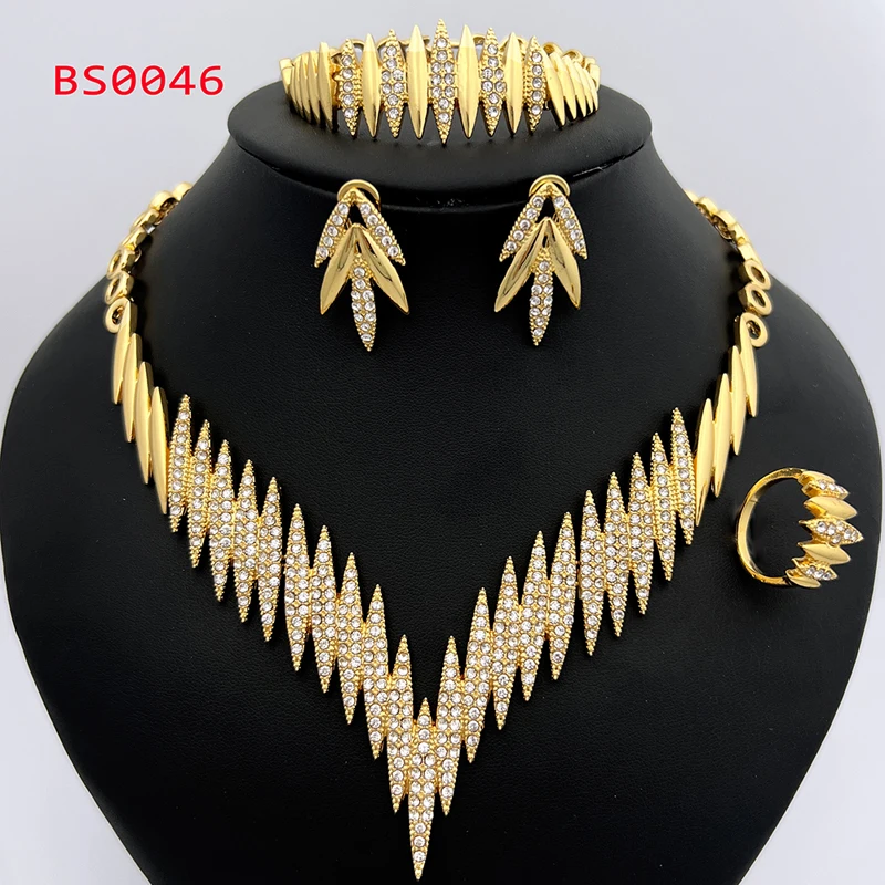 

Italian Gold Color Jewelry Set Elegant 18K Gold Plated Necklace Earrings Ring Bracelet For Women Bride Wedding Party Accessories