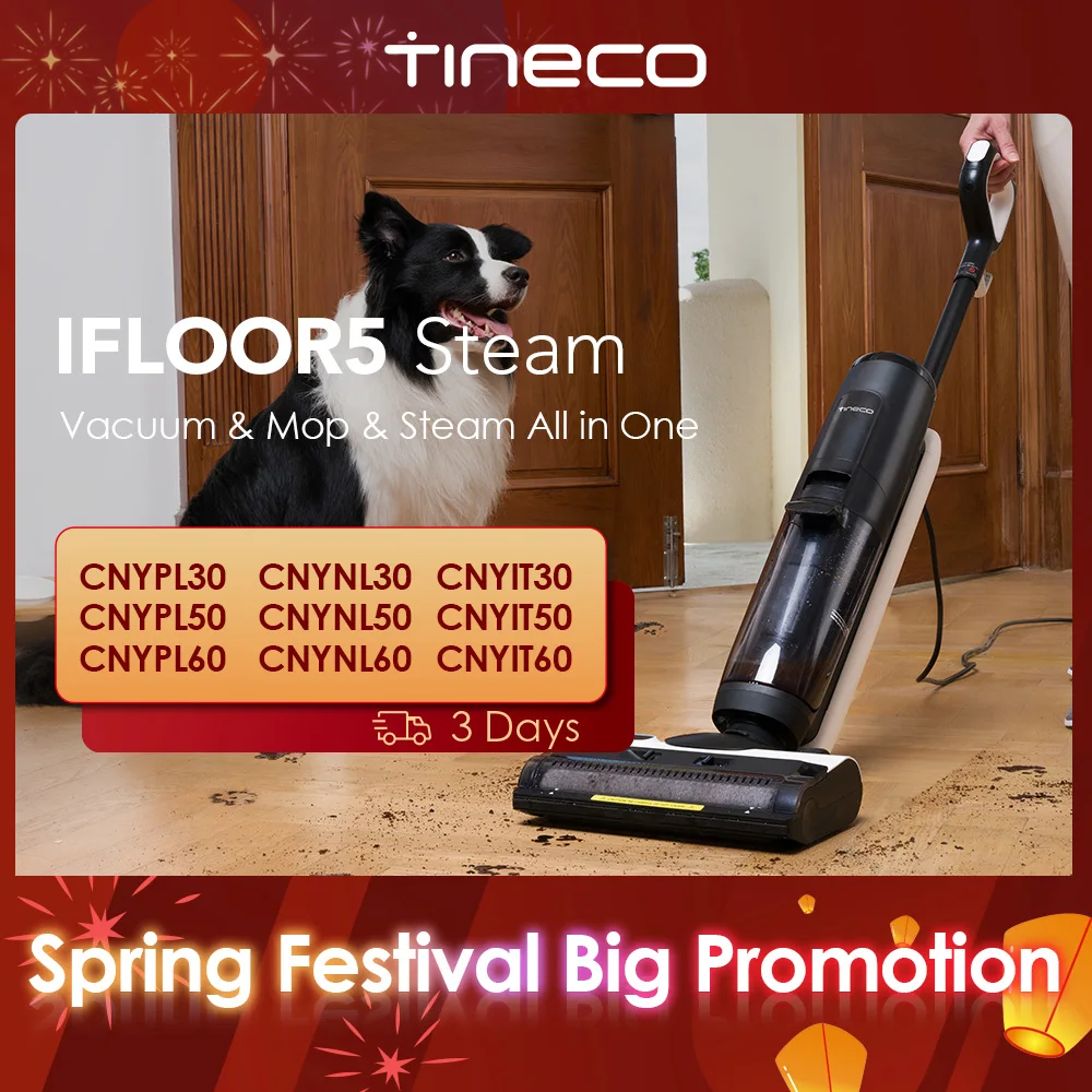 Tineco iFLOOR 5 Steam Wet Dry Vacuum All-in-one, Steam Mop Hardwood Floor Cleaner Great for Sticky Messes, 248℉ High-temp Steam