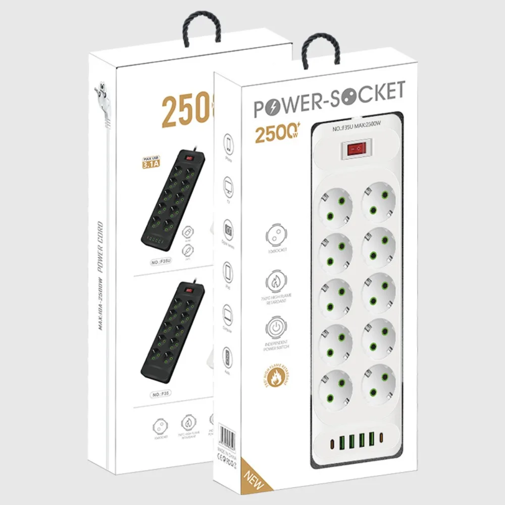 German - style High - power European -standard Power Strip,with MultipleSocketsandMultipleUSB Ports, 10 - hole Powerfor Home Use
