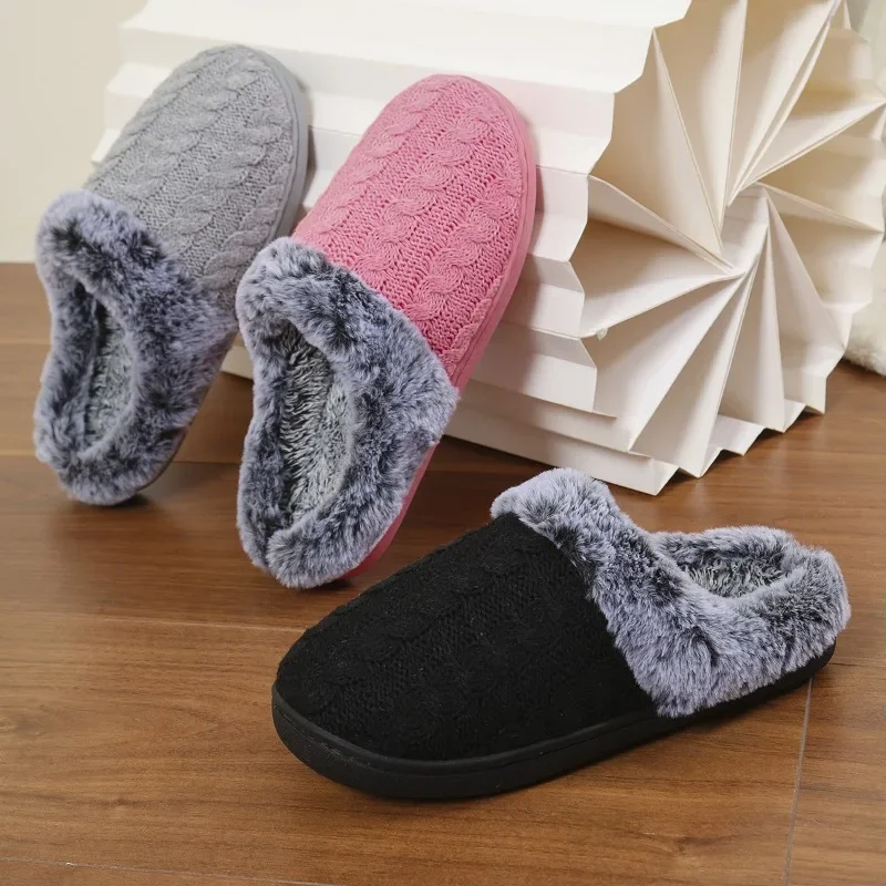 Winter Women Shoes Casual House Shoes For Men 2024 Outdoor Warm Cotton Shoes For Women Indoor Plush Padded Slippers Female