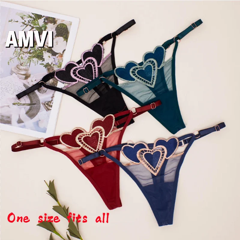 

3PCS Women's One Size Underwear Seamless Panties Sexy Flower Women's Thong Rope Transparent Breathable Low Waist Women Lingerie