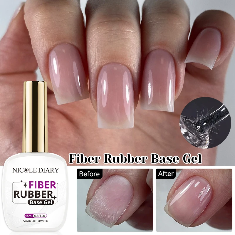 NICOLE DIARY 15ML Fiber Rubber Base Gel for Broken Nail Repaired Fiber Glass Clear Quick Construction Gel Soak Off Varnish - Image 3