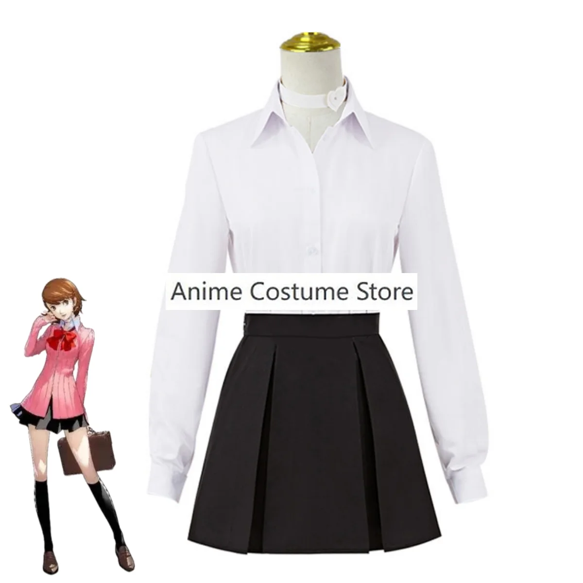Disfraz de Cosplay del juego Anime PERSONA3 Yukari Tamba para mujer adulta, traje de Carnaval Sexy, camisa a rayas de noche con Luna, abrigo, falda y peluca