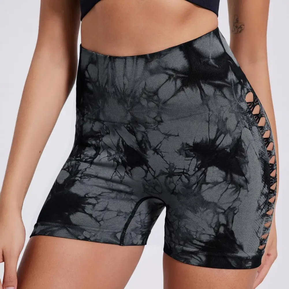 Seamless Tie Dye Shorts High Waist Fitness Shorts High Elastic Hip Liftting Workout Running Sexy Hollow Out Gym Yoga Tights