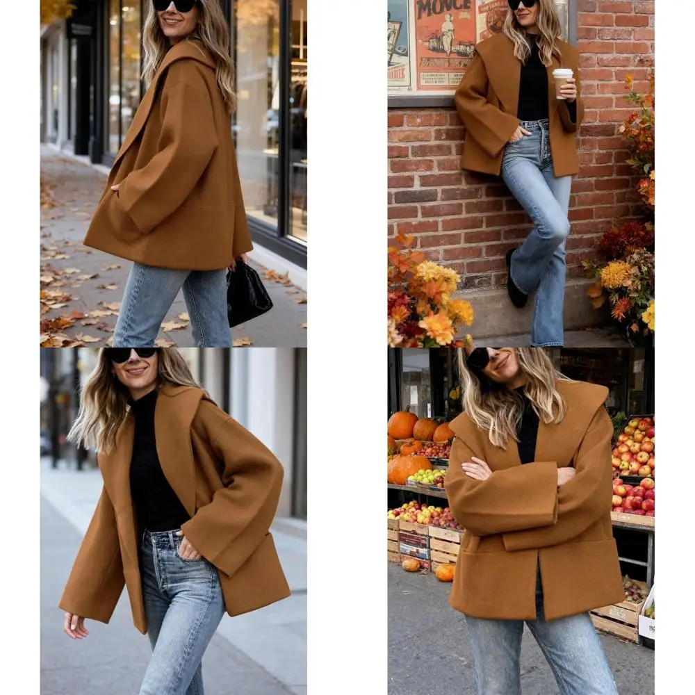 

Укороченный женский свитер большого размера с шалевым воротником — вязаный кардиган с открытым передом на осень и зиму