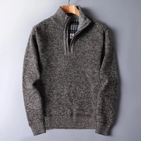 Autumn Winter Men's Sweater Padded Thickened Mock Neck Half Zipper Solid Color Warm Casual Pullovers Male Trendy Knitwear