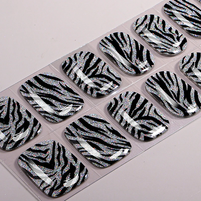 22Tips French UV-Free Gel Nail Stickers Y2K Leopard Print Full Cover Gel Polish Nail Strips DIY Manicure Decoration