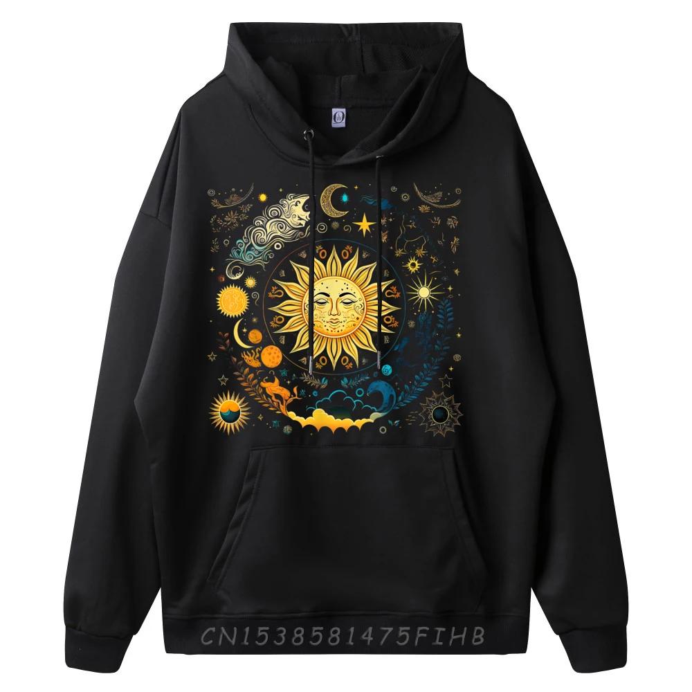 Celestial Sun Elements Stars Boho Lose Autumn O Neck Mans Hoodies Slogan Hoodies Discount Long Sleeve Hoodies
