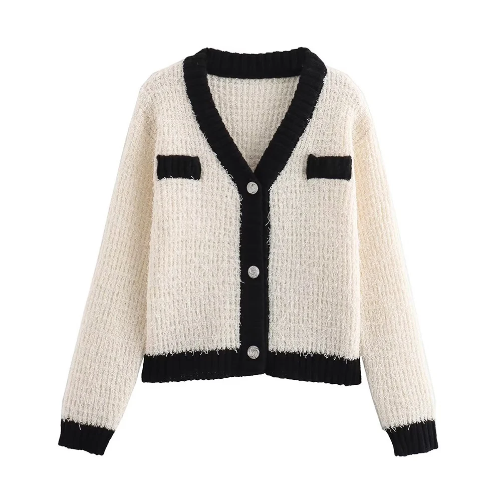 

Exclusive European And American Fashion Tweed Style Knitted Women's Open Cardigan Popular Ins Style