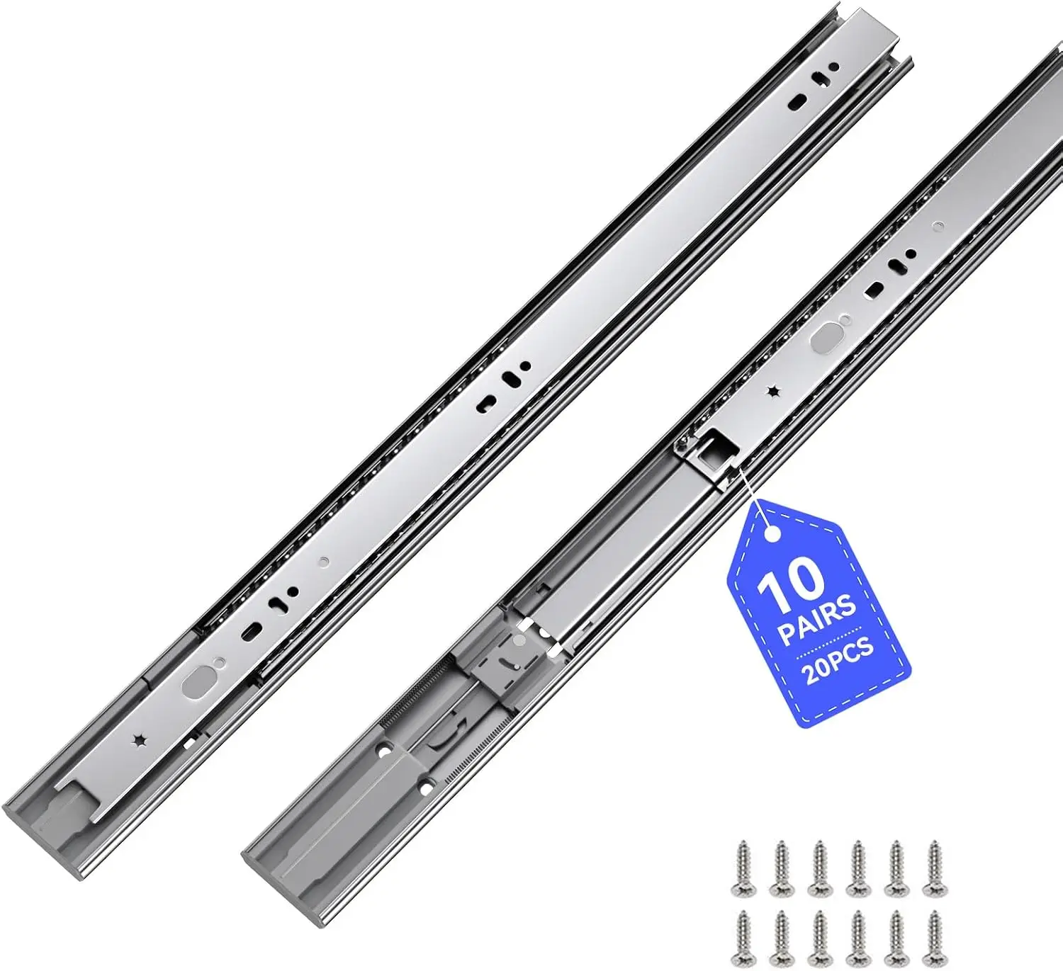 24 Inch Soft Close Side Mount Drawer Slides Full Extension Ball Bearing Heavy Duty Cabinet Rails 100LB Capacity 1.2mm Thick Cold Rolled Steel Easy Installation, 10 Pairs