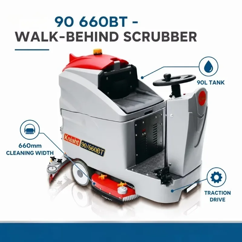 Airo New Industrial Ride-On Floor Scrubber Dryer Commercial Electric 24V Floor Washer 90L Fresh Tank for Factory Parking