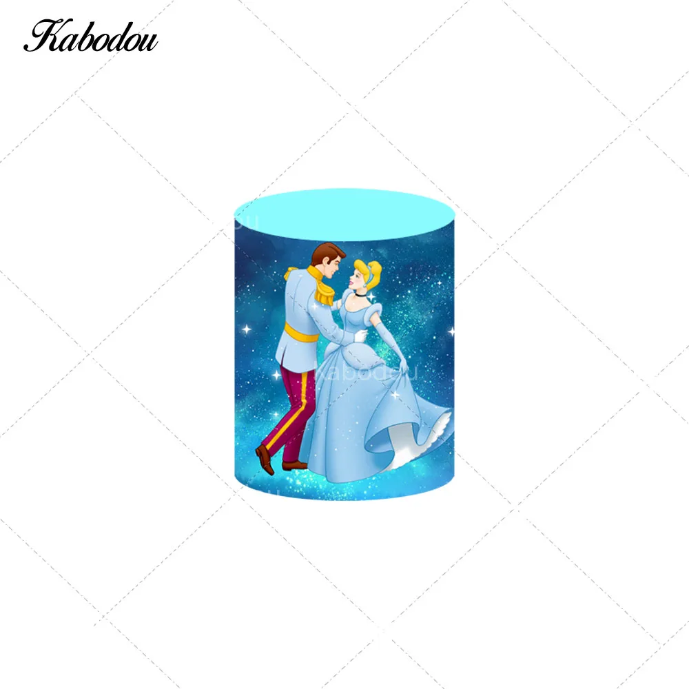 Cinderella Circle Photo Backdrop Girls Birthday Baby Shower Disney Princess Round Photography Background Cylinder Covers