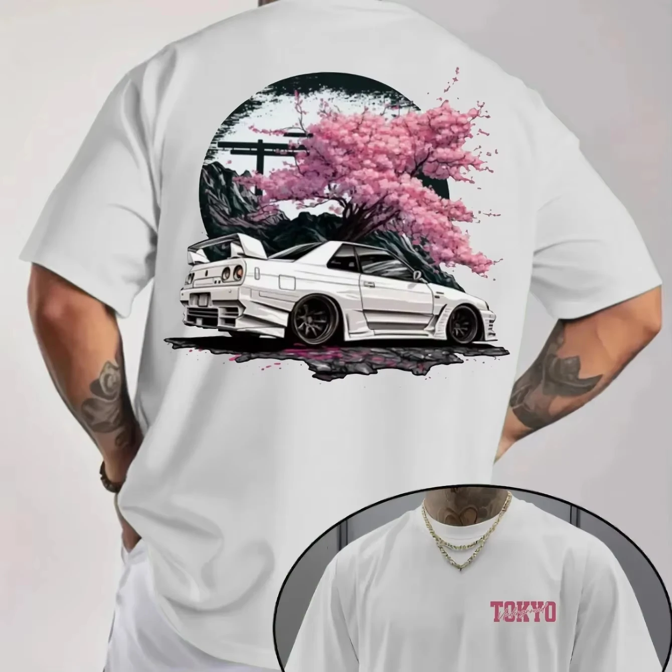 JDM Tokyo Drift Car T Shirt Unisex Oversized Japanese Streetwear Sakura Graphic Tee Y2K Aesthetic Summer Cotton Top