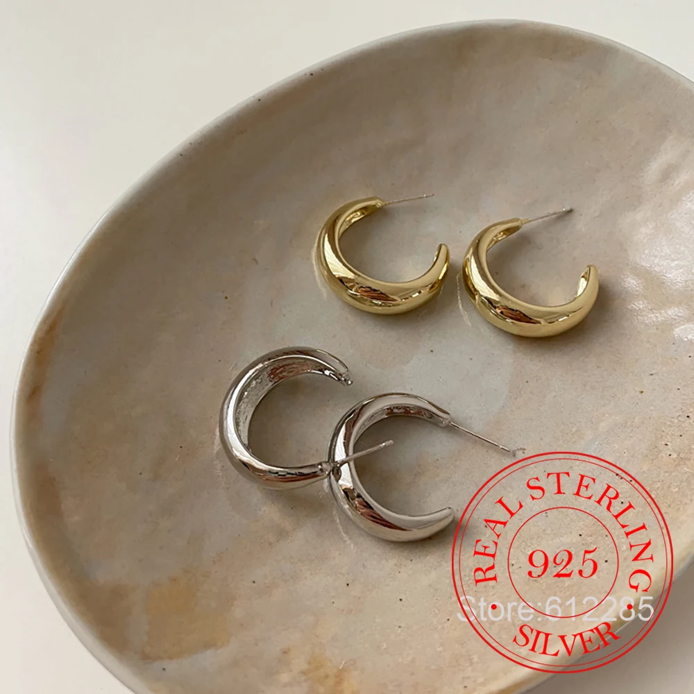 

925 Sterling Silver C-shaped Geometric Stud Earrings For Woman Christmas Gifts Piercing Jewelry Aretes De Mujer Party Gifts