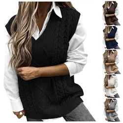 Women's Ladies Fashion Sweater Solid Color V-neck Sleeveless Dough Vest Sweater