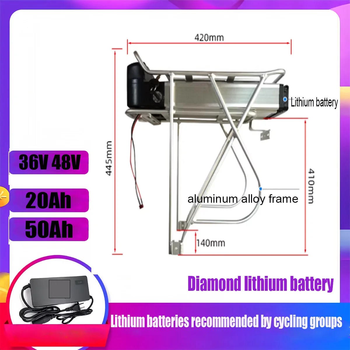 

Original 48V 36V high quality 13AH 17.4AH Rear Rack Batteria Pack For 2000W 1500W 1000W 750W 500W 350W motor +charger