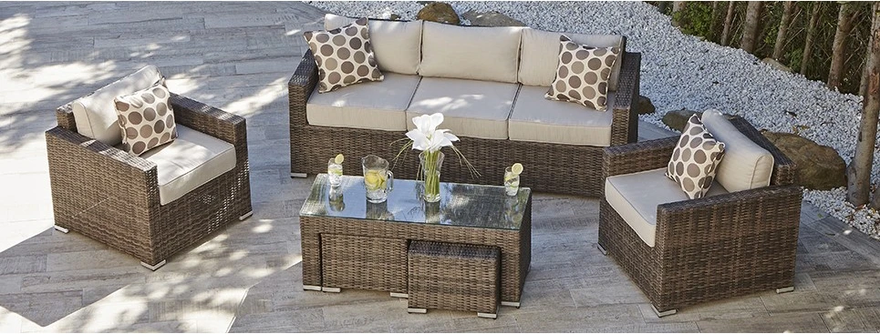 7 Seater Small Outdoor Patio  Furniture Sets Rattan Table and Sofa Chair  Dining