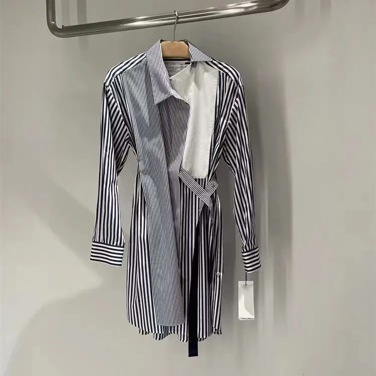 

SS24 Spring/Summer design sense loose shirt asymmetrical color matching striped shirt dress