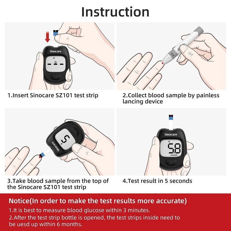 Sinocare SZ101 Blood Glucose Meter Diabetes Glucometer kit Blood Sugar Monitor or Test Stirps for Diabetic Medical Tester