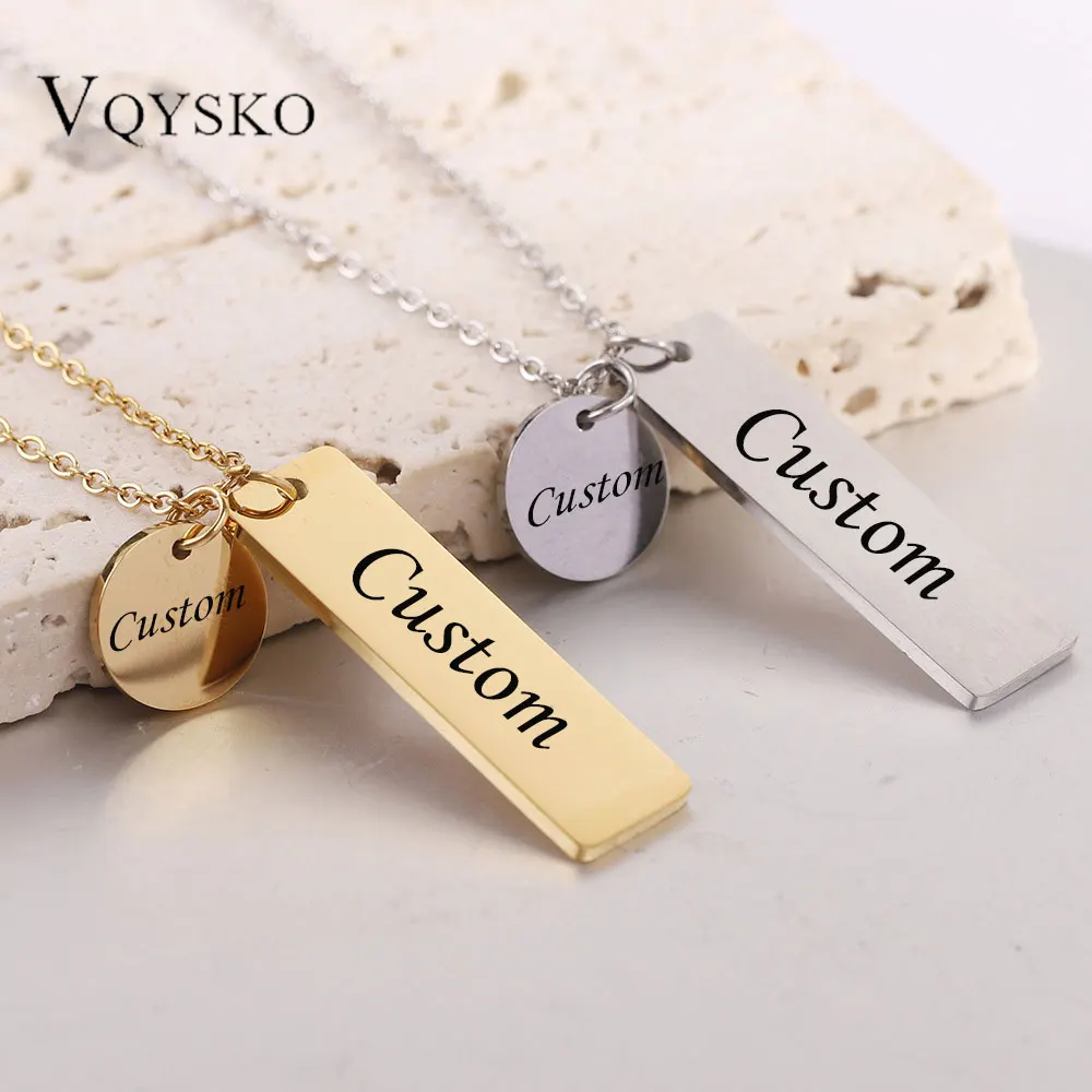 Fashion Minimalist Pendant Necklace for Women Men Love 12MM Long Strip 10MM Engraved Laser Stainless Steel Necklace Jewelry