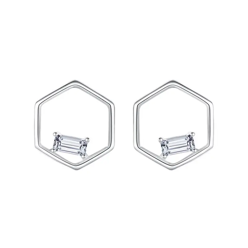 

Exquisite Creative Women's Zircon S925 Sterling Silver Geometric Hexagonal Stud Earrings