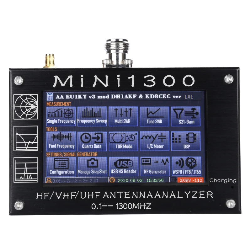 Mini1300 4. 3-calowy ekran dotykowy LCD 0.1-1300MHz HF/VHF/UHF ANT SWR analizator antenowy miernik Tester