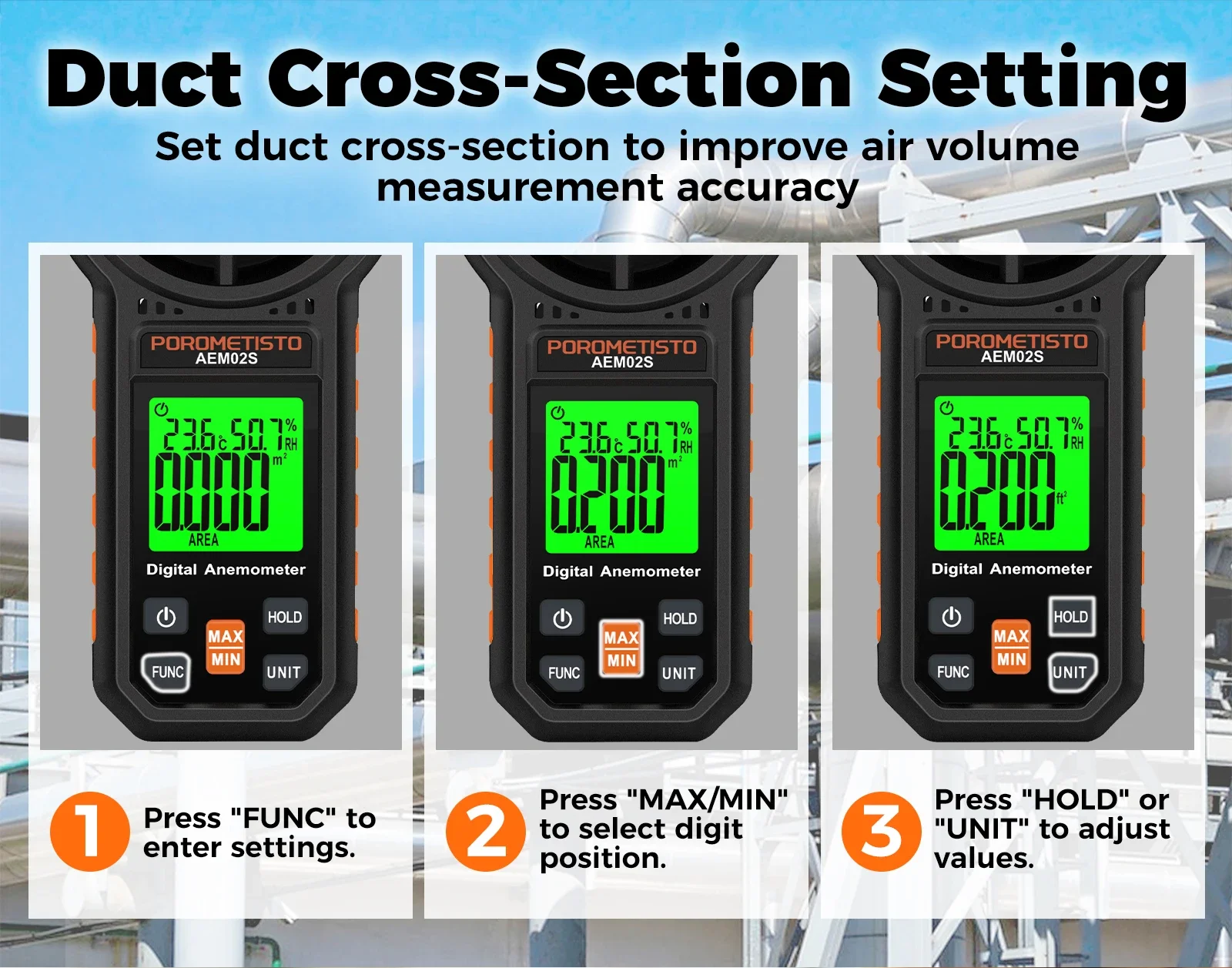 Digitales Anemometer 0,4~30,00 m/s Handgehaltenes Windgeschwindigkeitsmessgerät Luftgeschwindigkeit Luftstromrate mit LCD-Hintergrundbeleuchtung CFM CMM CMS Messwerkzeug – Detail 5