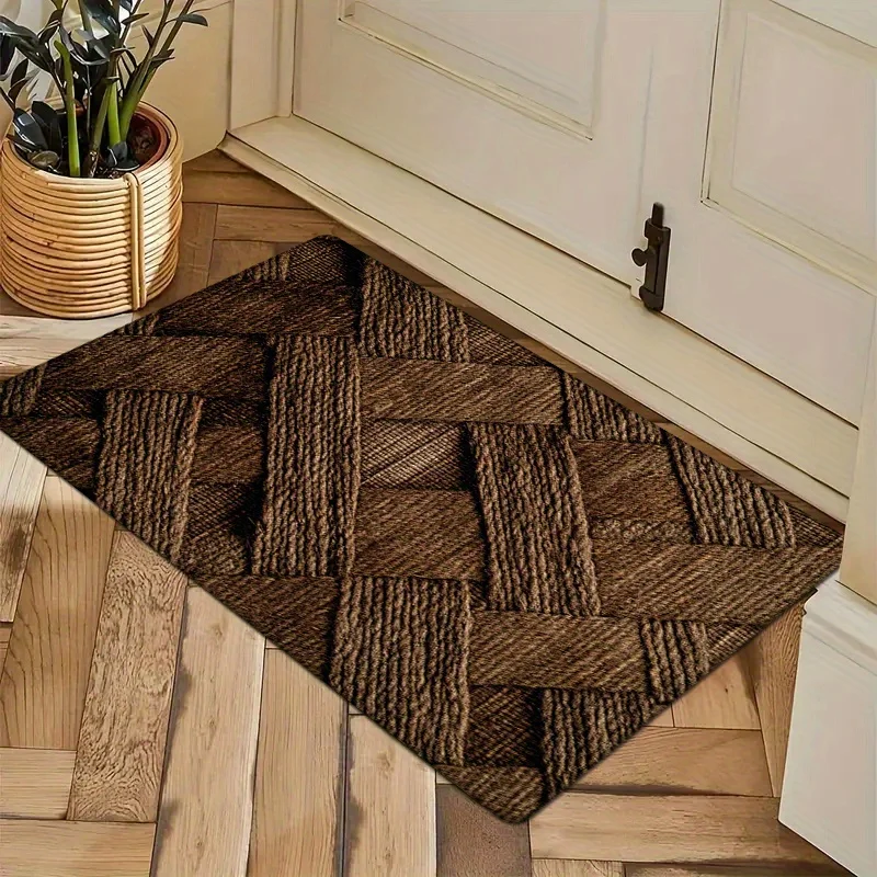 

Коричневый ковер с плетеным узором, нескользящий моющийся текстурированный дизайн из полиэстера для прихожей, кухни, гостиной, спальни, декора
