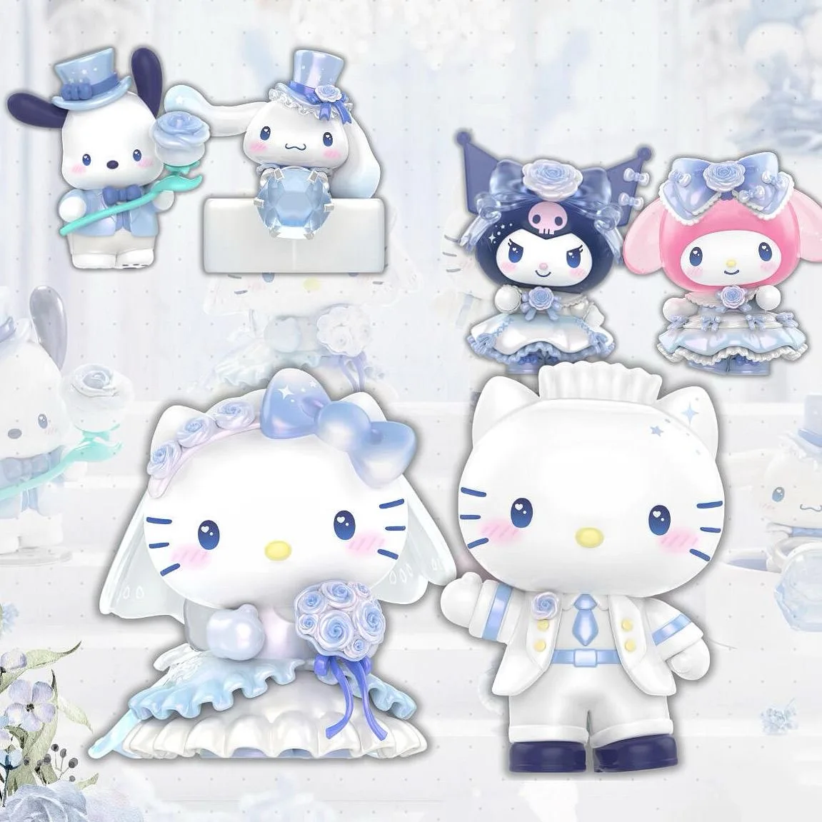 정품 헬로 키티 캐릭터 로맨틱 웨딩 시리즈 블라인드 박스 장난감 만화 헬로 키티 마이 멜로디 모델 장식 유행 선물