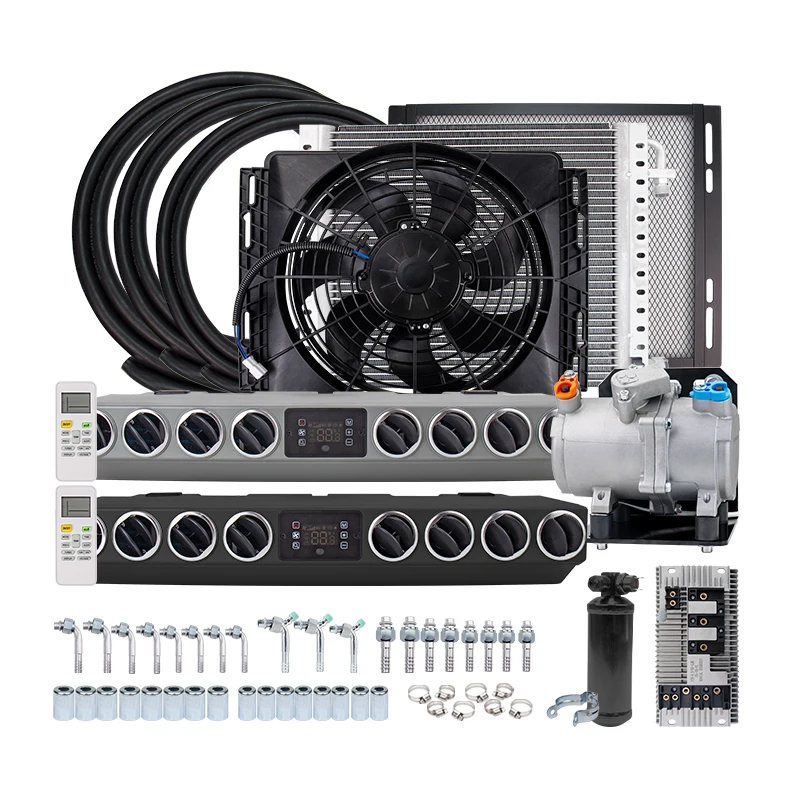 Universal 12V / 24V Electric Parking Air Conditioning 8 Air Vents Cooling System HVAC for Auto A/C Bus Van Truck RV Tractor