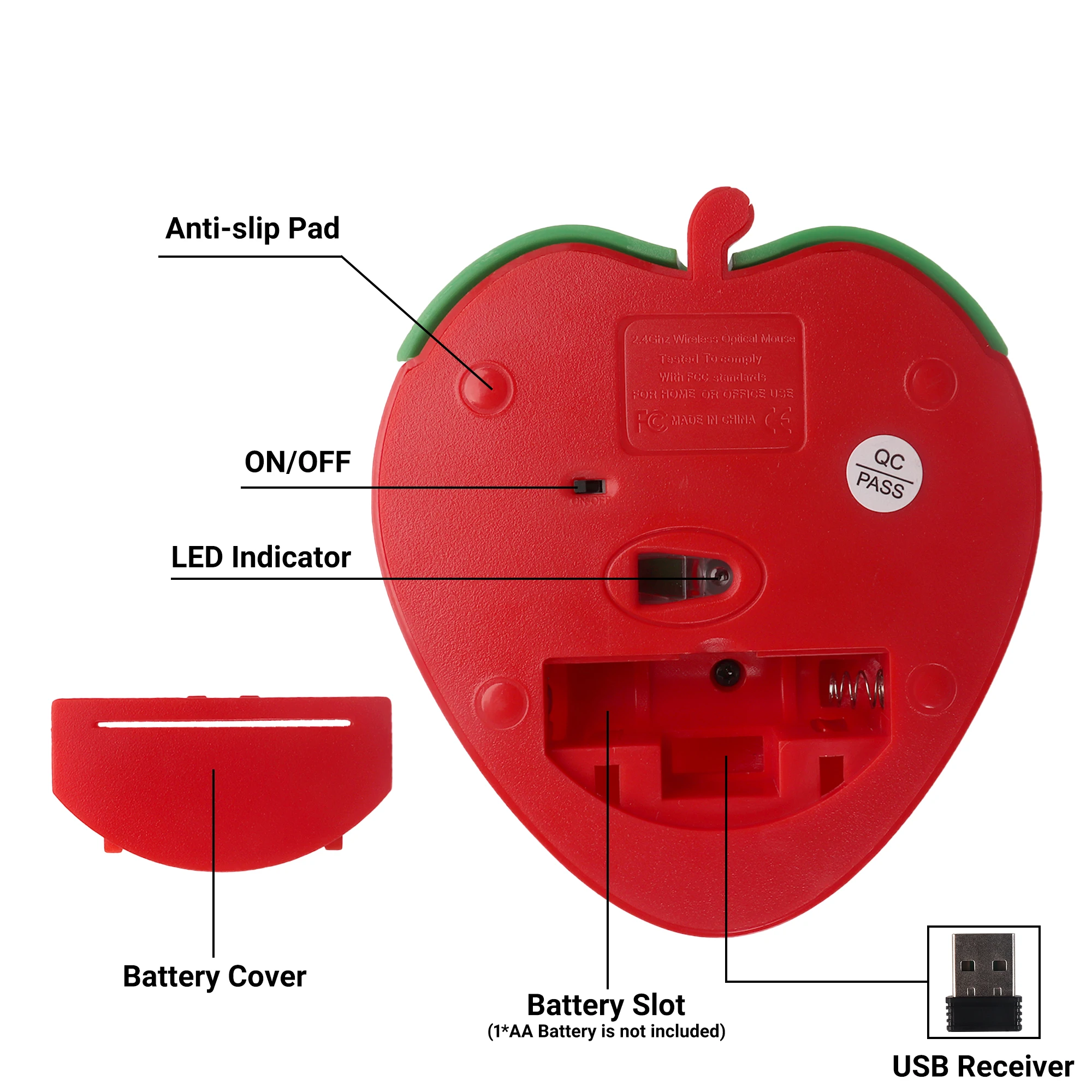 Ratón inalámbrico en forma de fresa de 2,4 Ghz, bonito diseño de fruta rosa, Mini ordenador óptico ergonómico, ratón USB para ordenador portátil, PC, regalos para niños