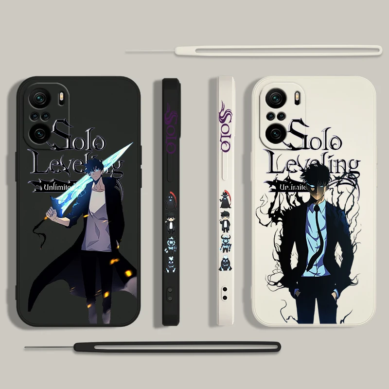 Solo Leveling Main Character For Xiaomi Redmi Note 13 12 12Pro 11 11S 11T 10S 10 Pro Plus 5G Liquid Left Rope Phone Case