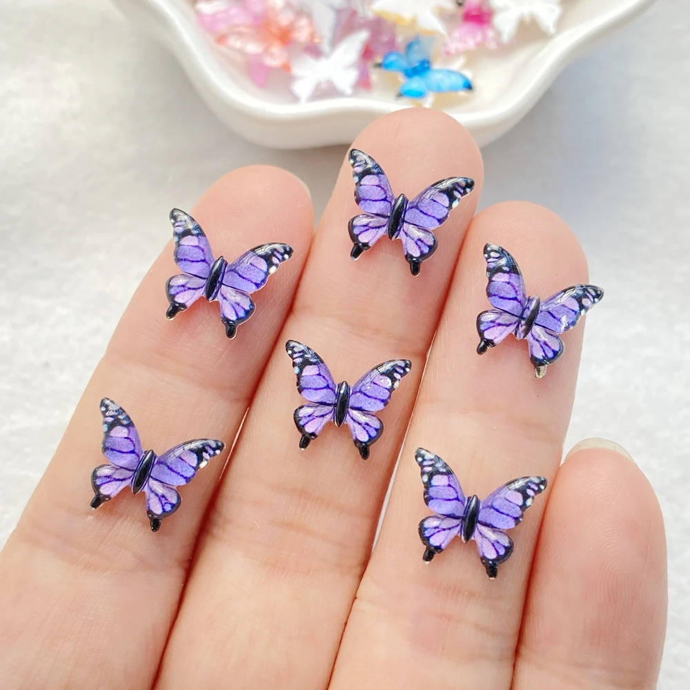 50Pcs Cute Mini Cartoon Colorful Butterflies Nail Art Resin Designer Charms DIY Craft For Nail 3D Decorations Jewelry