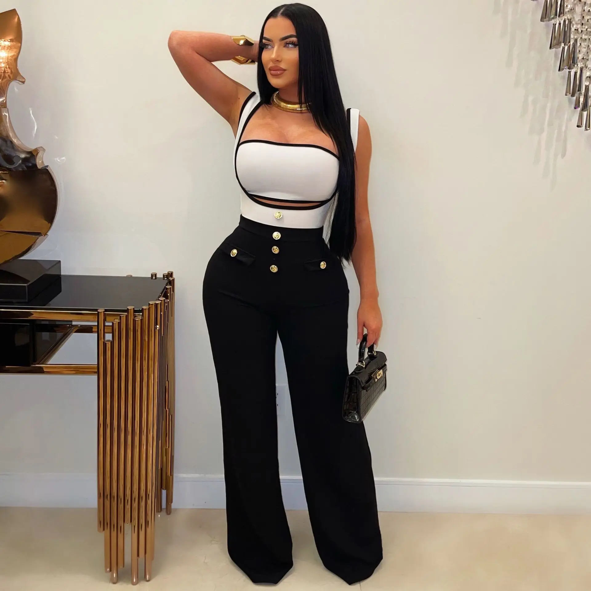 

New Fashion Women's Rompers Spring Summer Sleeveless Halter Top Top Slim Solid Color Ladies One-Piece Micro-Trumpet Pants