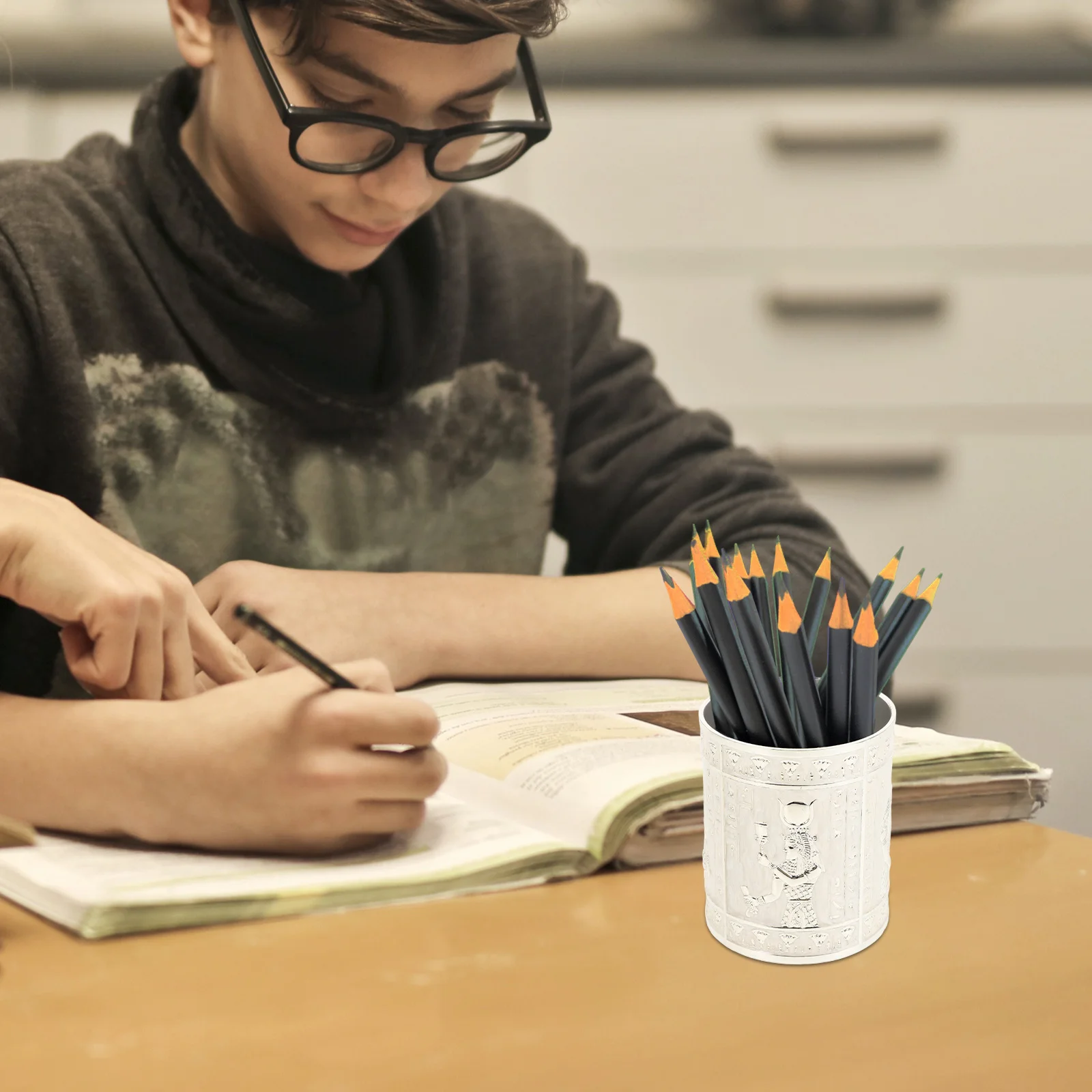 1 قطعة تمثال الله المصري حامل قلم خمر منظم سطح المكتب المعدني لمكتب غرفة الدراسة القرطاسية الحاويات فرشاة قلم رصاص #2