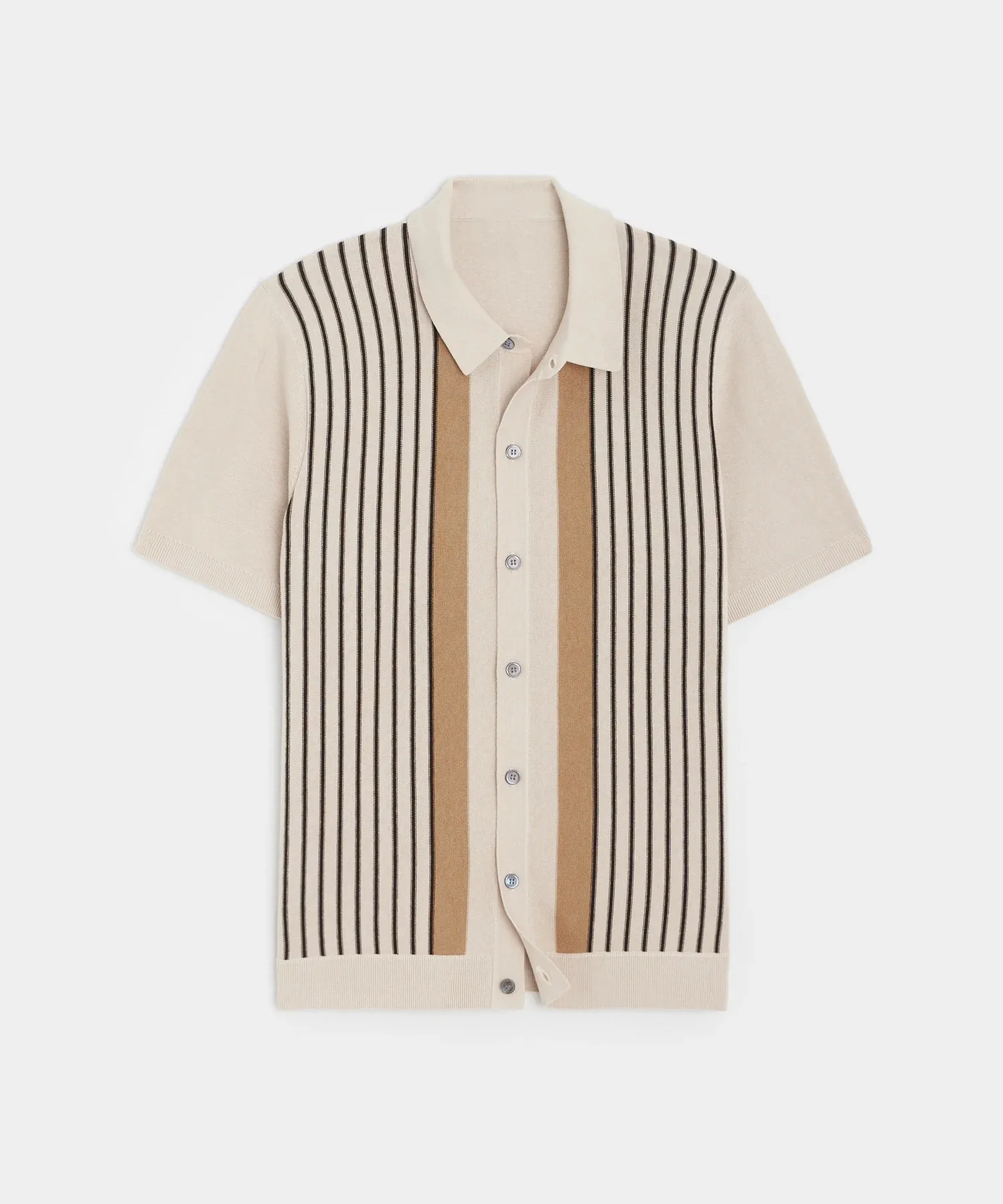 Summer New Fashion 2026 Men's Striped Short Sleeve Turn-down Collar Single-breasted Casual Trendy Knitted Shirts Male Clothes