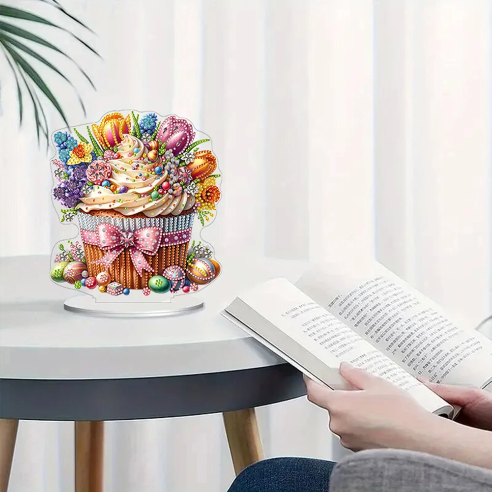 2D Flat Print Easter Cake DIY Table Top Diamond Painting Ornament Kits Diamond Painting Desktop Decorations for Adults Beginner
